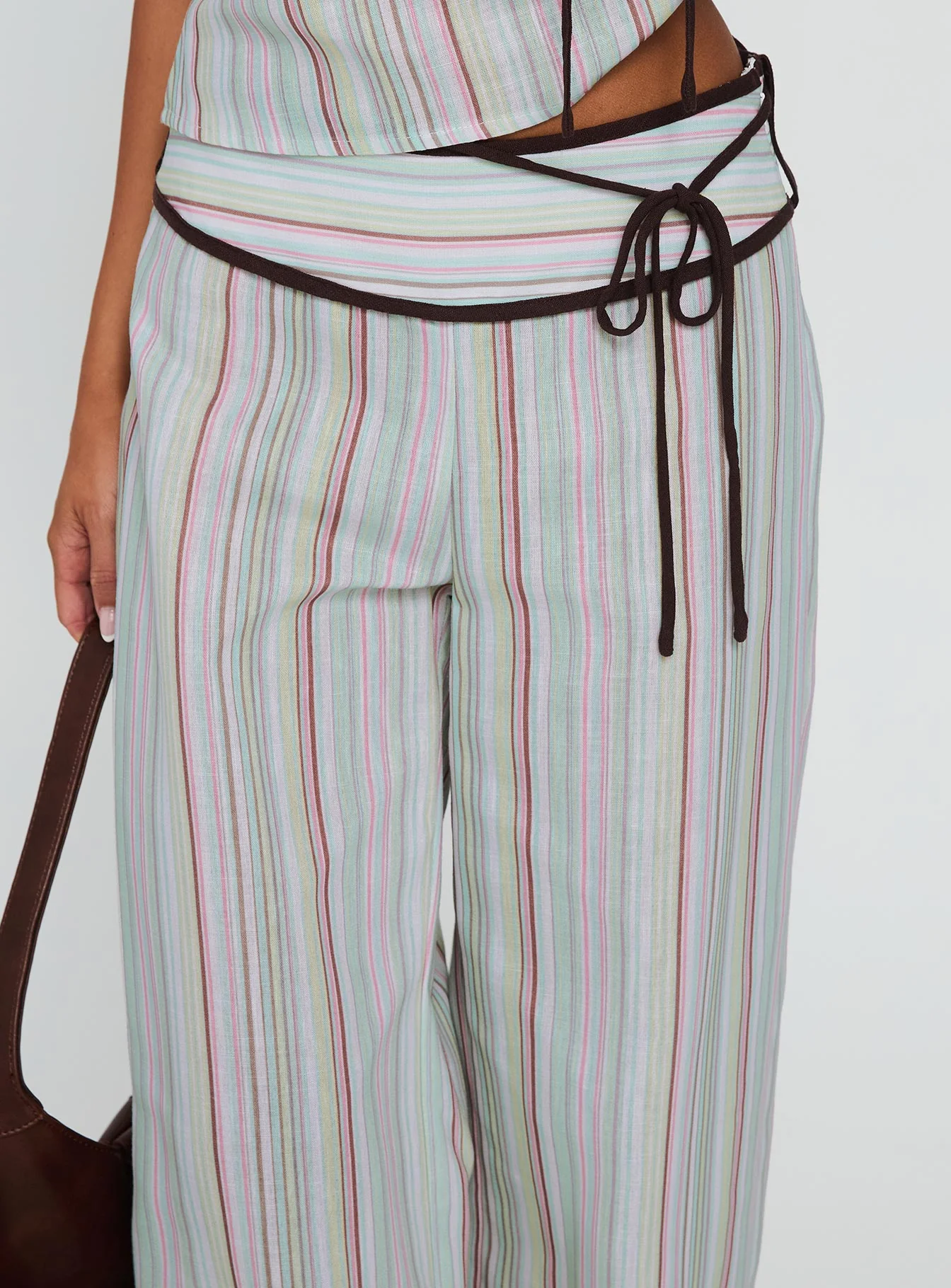 Taylar Thick Waistband Tie Trousers Green Stripe - Image 6