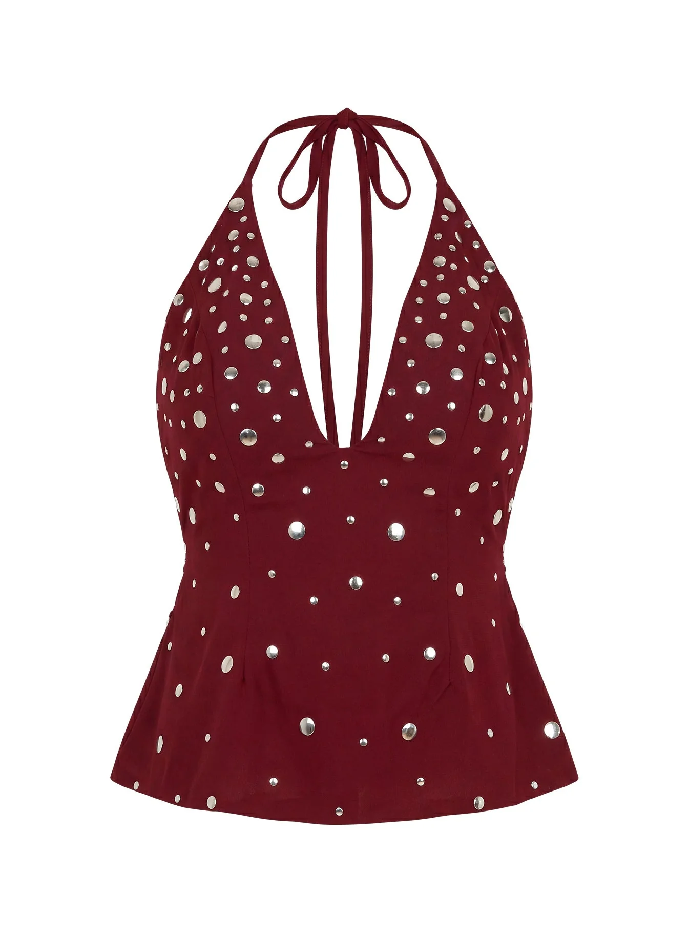 Tekapo Studded V-Neck Top Burgundy - Image 9