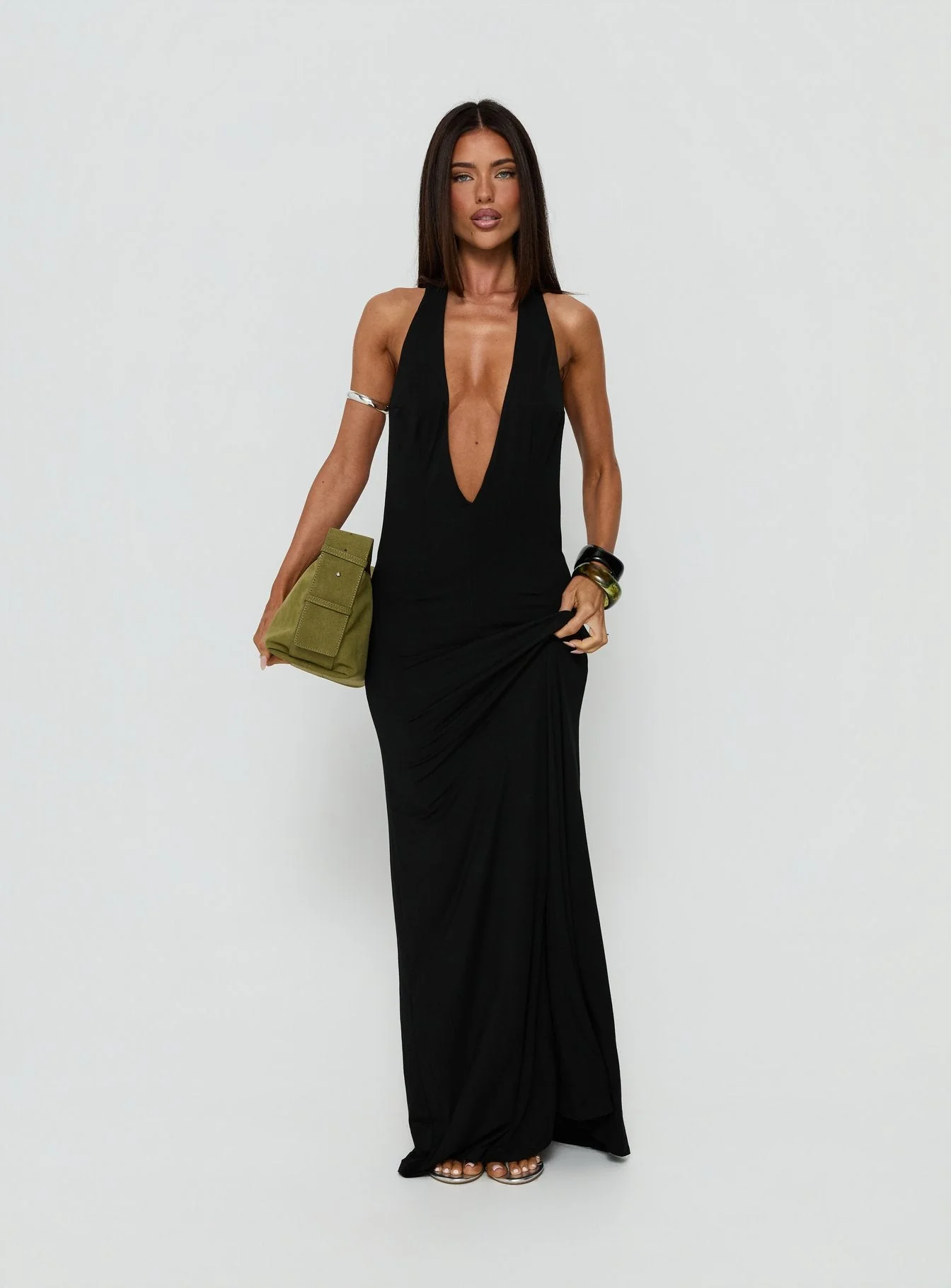 Think About Me Plunge Neck Racerback Maxi Dress Black - Image 3