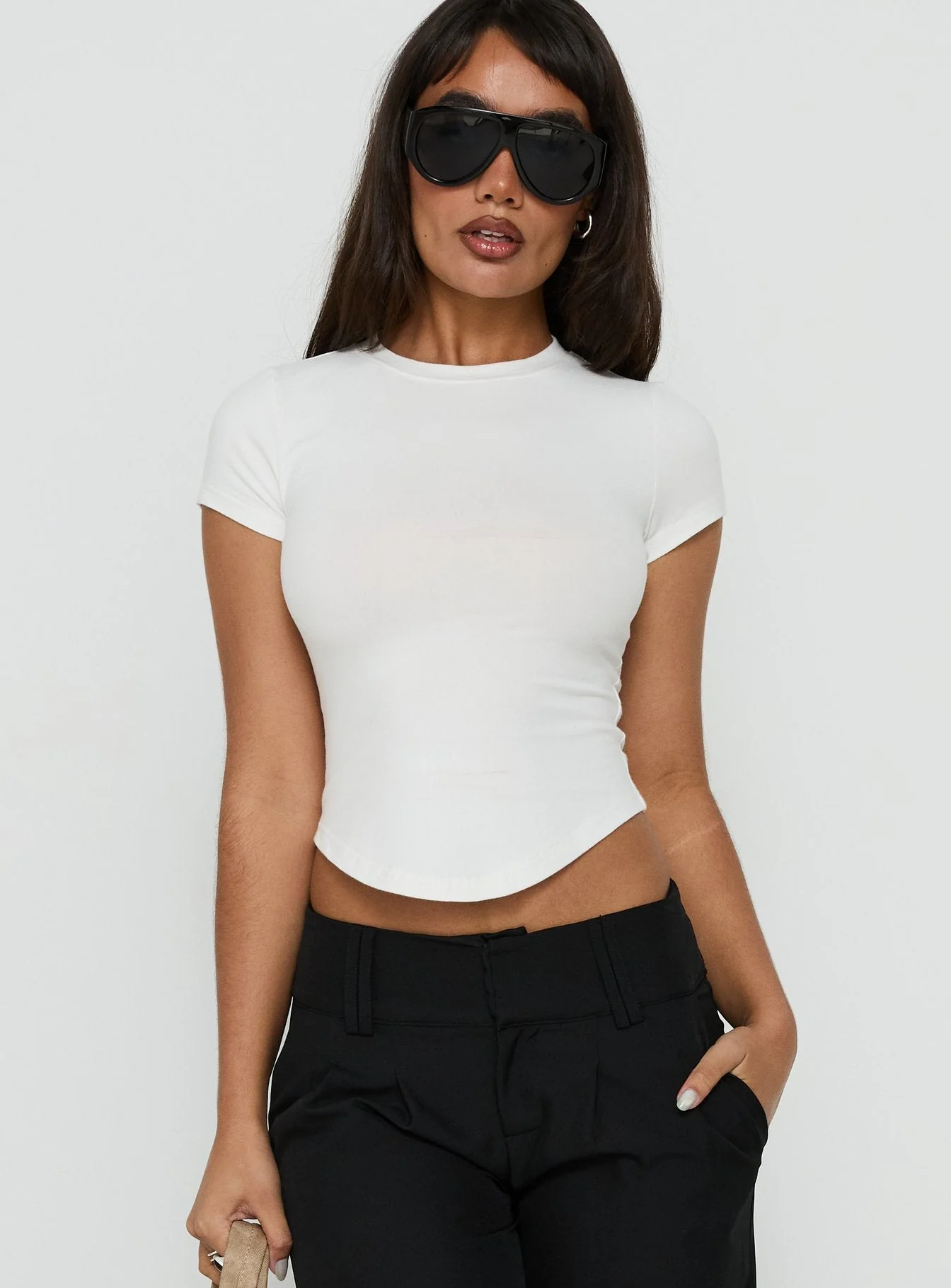 Valentinna Short Sleeve Curved Hem Top White - Image 2