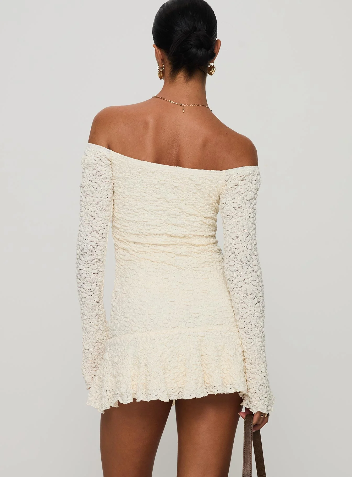 Vancesca Off Shoulder Long Sleeve Mini Dress Cream - Image 5