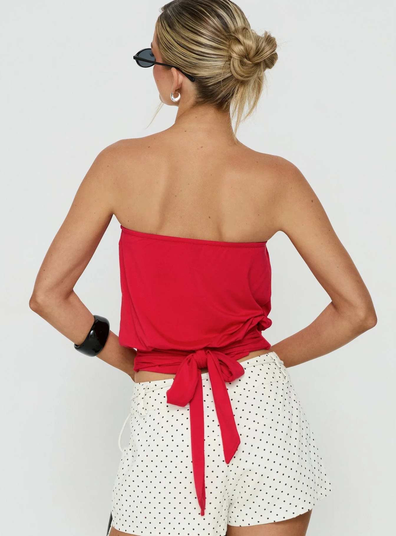 Wryn Strapless Blouson Tie Detail Top Red - Image 5
