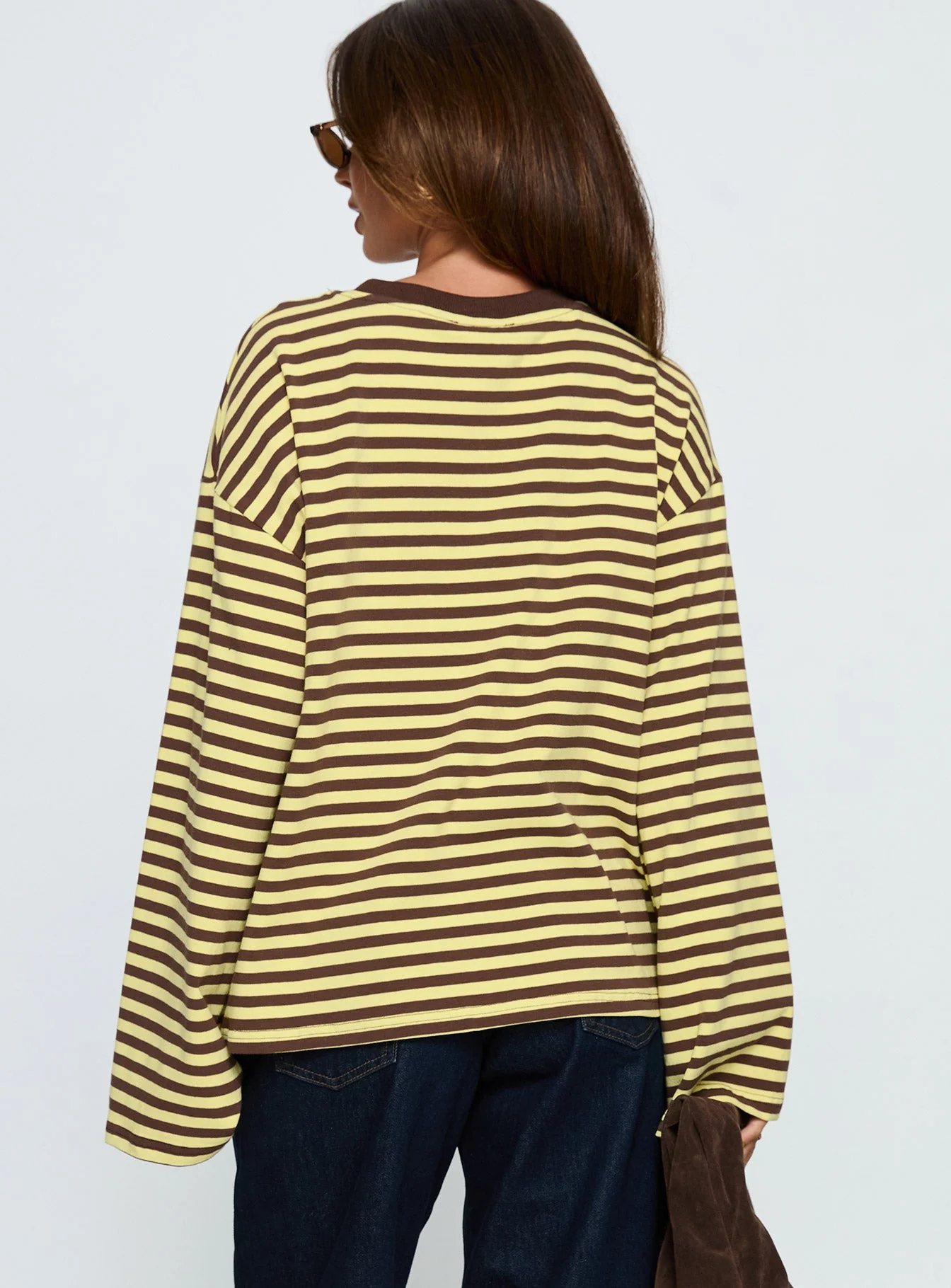 Settle Down Long Sleeve Top Yellow / Brown Stripe - Image 5