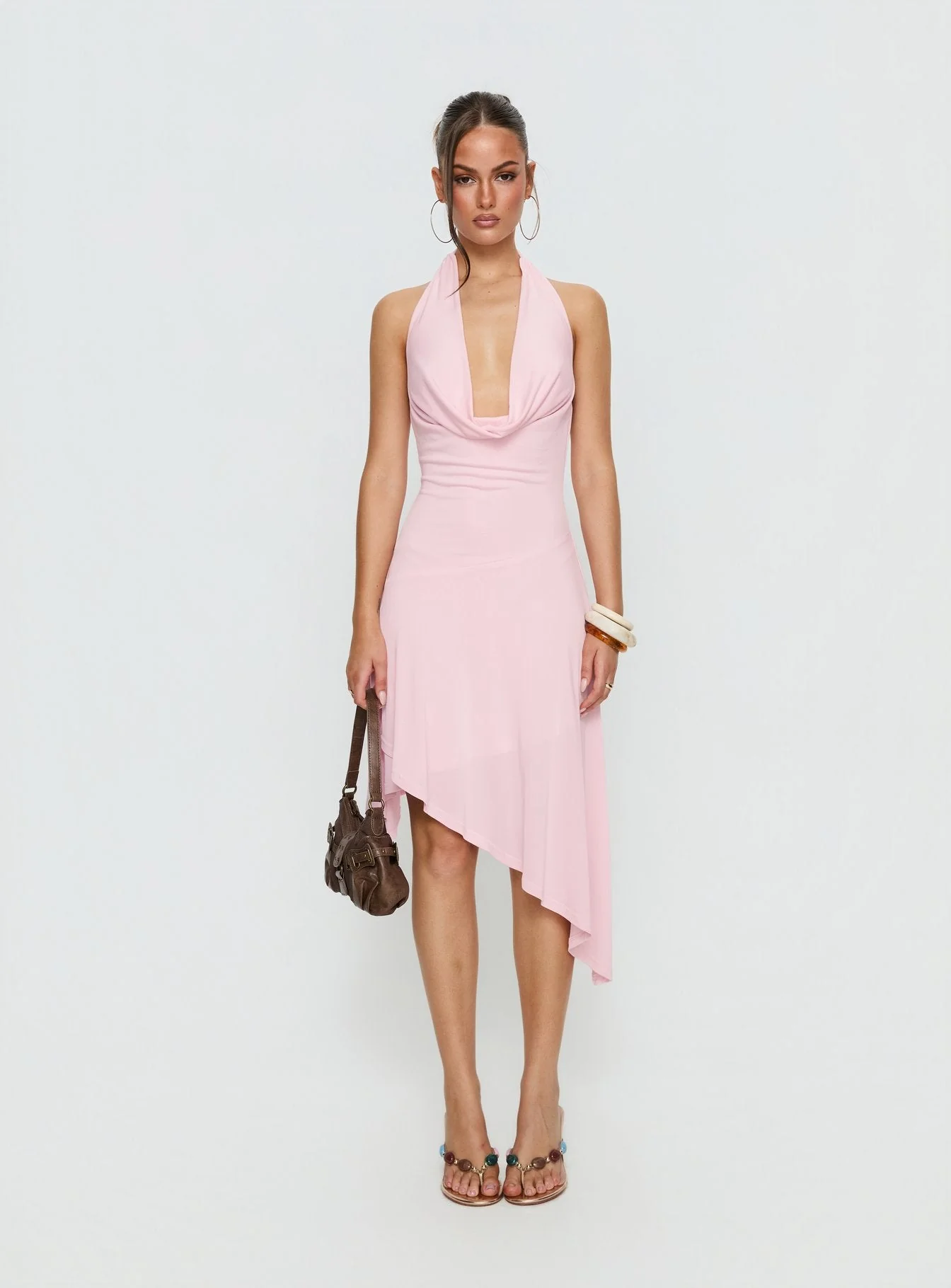 Yesina Halter Jersey Midi Dress Pink - Image 7