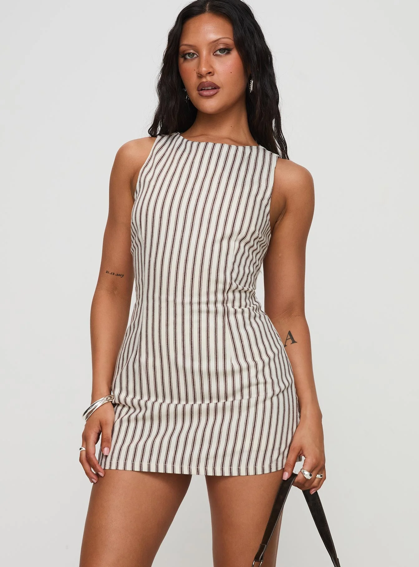 Yumiko Playsuit Brown Stripe Petite - Image 2