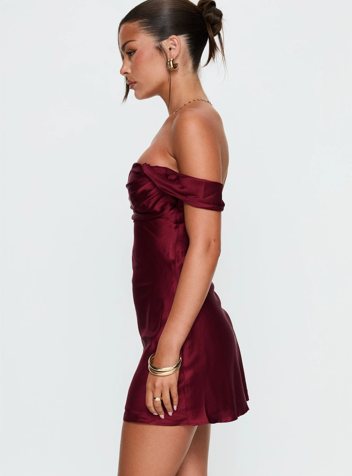 Zabbarra Off The Shoulder Mini Dress Burgundy - Image 4