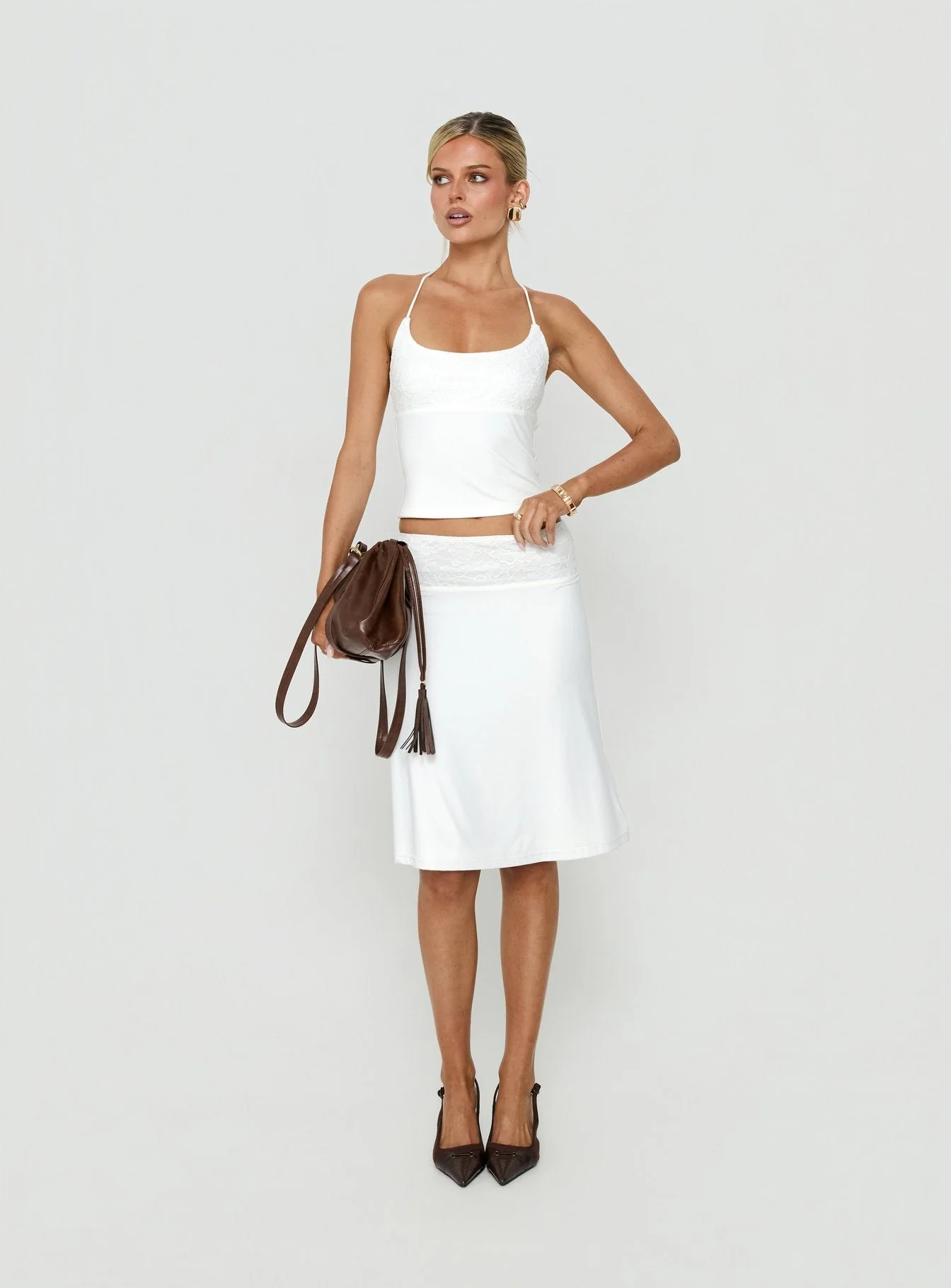 Zenaide Lace Detail Halter Tank Top White - Image 3