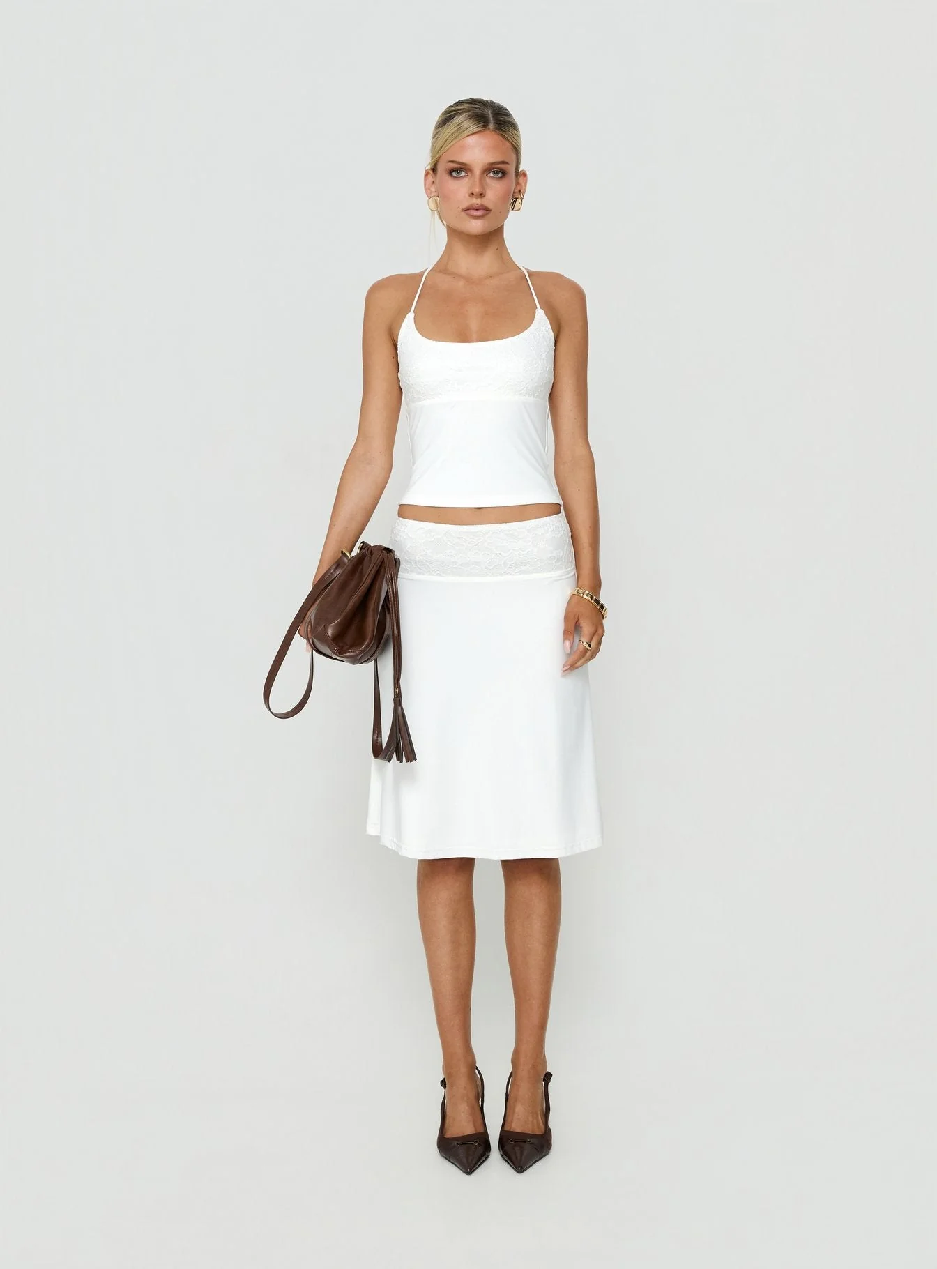 Zenaide Lace Detail Halter Tank Top White - Image 7