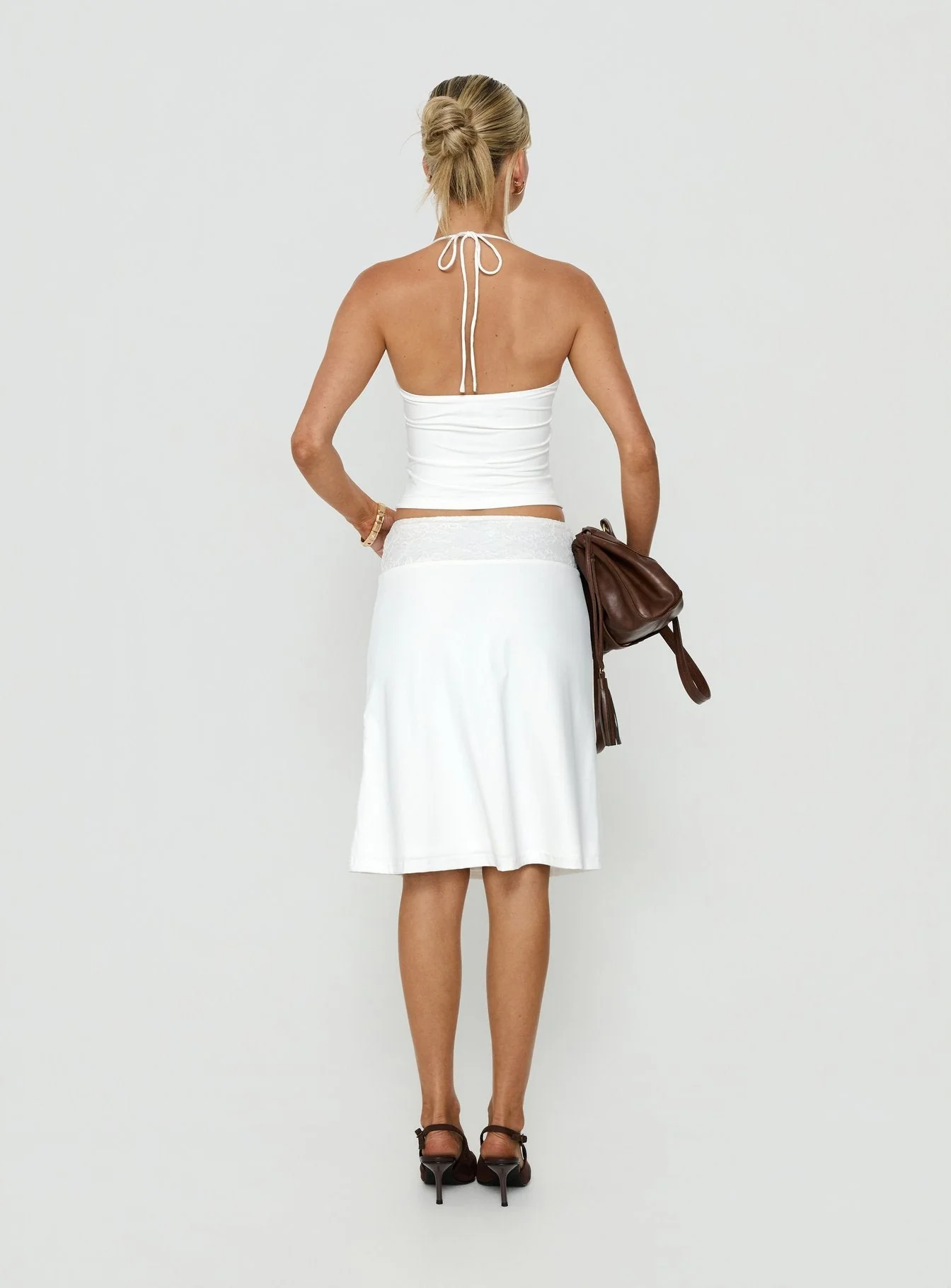 Zenaide Lace Detail Midi Skirt White - Image 5