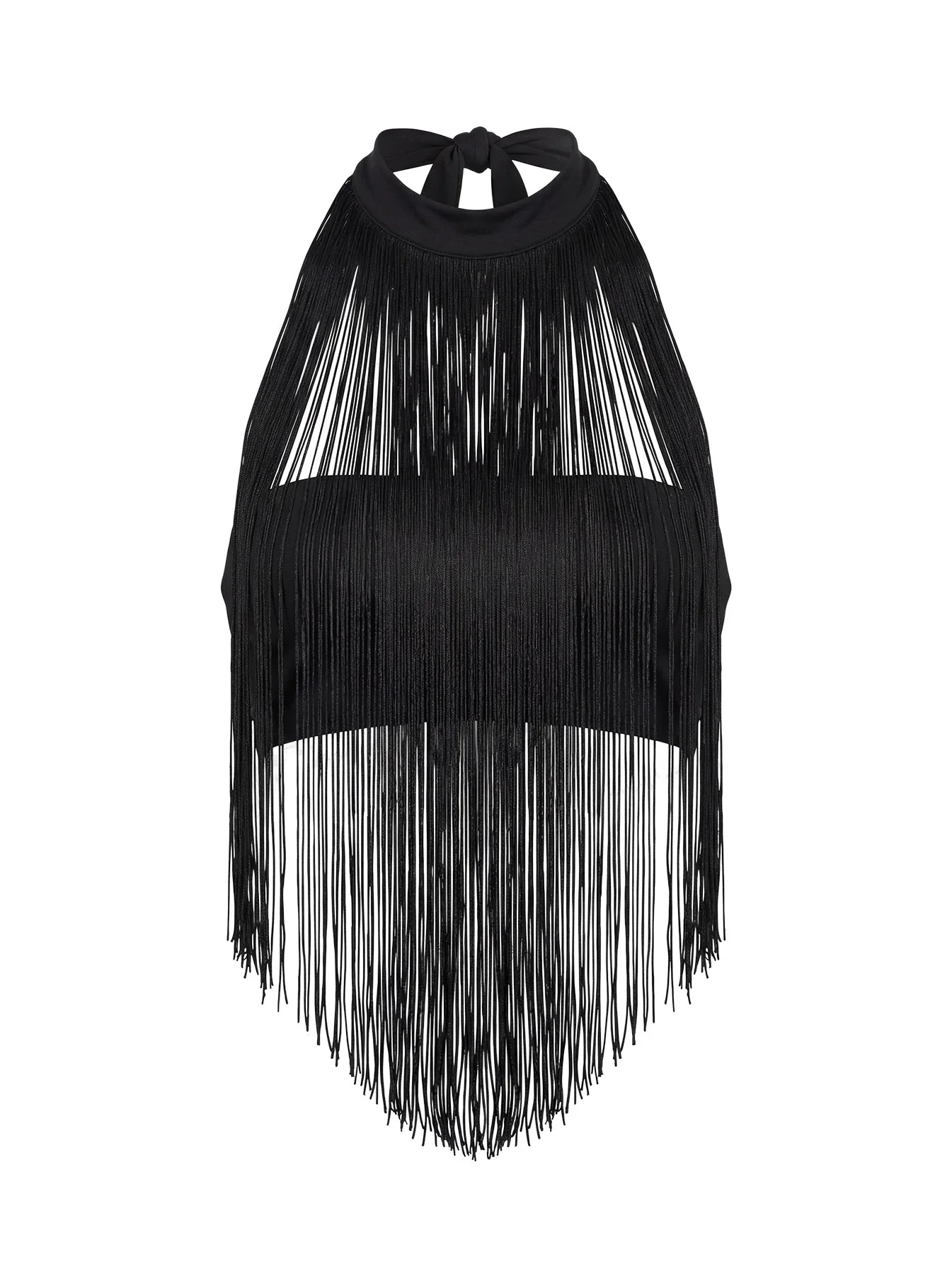 Zephyrine Fringe Asymmetrical Halter Top Black - Image 10