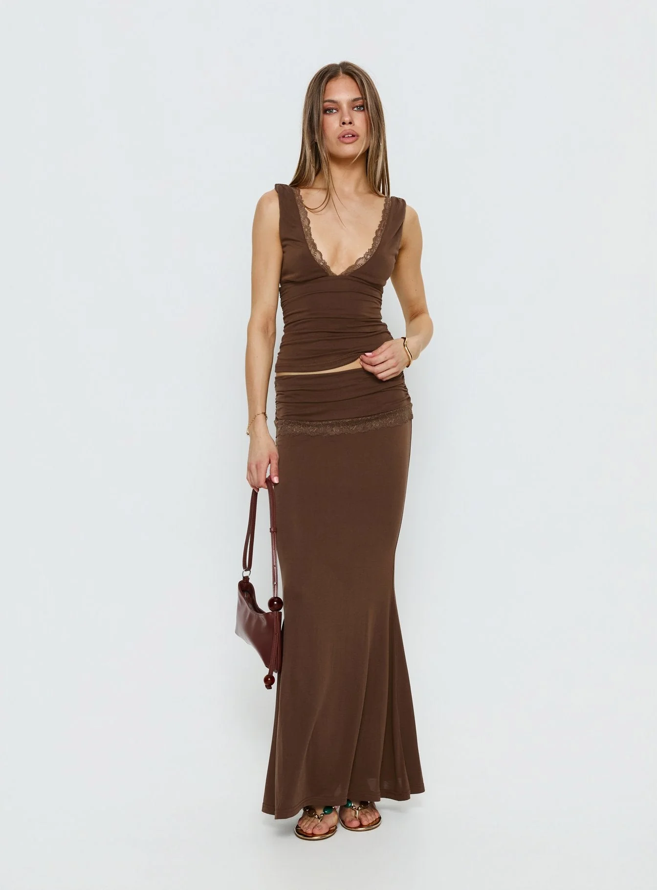 Zespri Lace Jersey Top Brown - Image 3