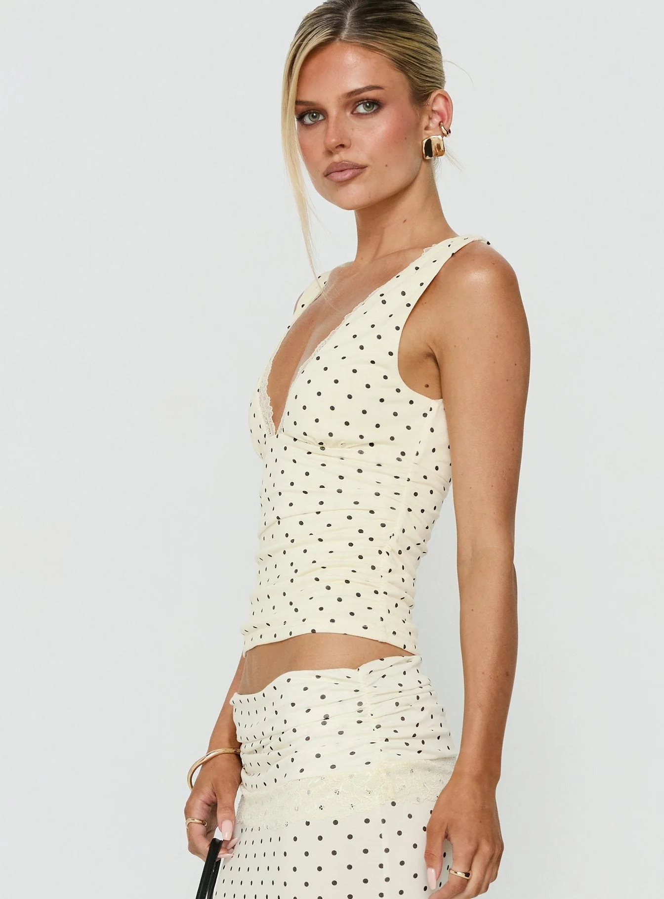 Zespri Lace Jersey Top Cream Polka Dot - Image 4